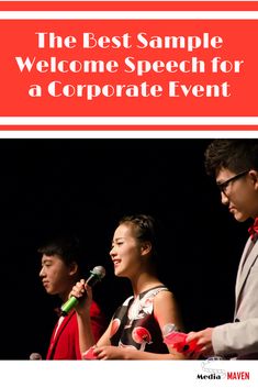 the best sample welcome speech for a corporate event is in front of two people holding microphones