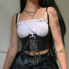 Leather Camisole, Gothic Tank Tops, Corset Underbust, Leather Crop Top, American Street, Black Bustier, Rock Punk, Underbust Corset