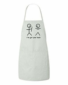 an apron with the words i've got your book written on it and two people holding