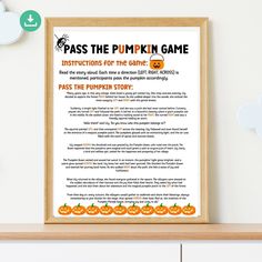 a printable pumpkin game for kids to play on the shelf next to a wooden frame