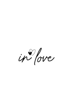 the word in love written on a white background with a black and white heart above it