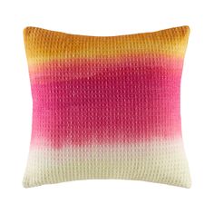 a pink and yellow pillow on a white background with the word, ombretta