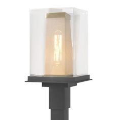 a light that is sitting on top of a pole with a glass cover over it