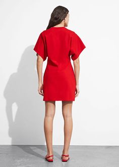 Jersey Mini Dress - Red - Mini dresses - & Other Stories US Flat Heel Boots, Knit Outerwear, Linen Sweater, Red Mini Dress, Fashion Story, Wide Sleeves, White Outfits, Mini Dresses, Scarf Hairstyles