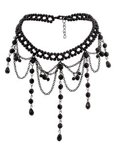 PRICES MAY VARY. GOTHIC BLACK VICTORIAN CHOKER NECKLACE: The black beaded choker necklace Design Is Nice And Unique, Goes Well With Any Other Accessories, Show Your Personality Every Moment. Perfect for those who enjoy goth and vintage styles, this choker necklace offers a touch of edge to any outfit MATERIALS: Meticulously crafted from high-quality zinc alloy, stainless steel and glass bead SIZE & LENGTH: The beaded choker length is 11.8 inches, extender chain length is 3.9 inches PERFECT GOTHI Black Victorian Necklace, Beaded Gothic Jewelry, Trad Goth Jewelry, Free Necklace Patterns, Scene Necklace, Victorian Choker Necklace, Black And White Necklace, Victorian Choker, Birthday Party Halloween