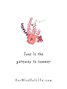 flowers are in the middle of a white background with text that reads, june is the gateway to summer our mindful life com