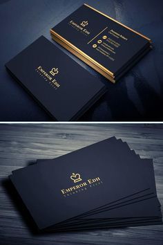 two different business cards with gold trimmings on the edges and black paper underneath