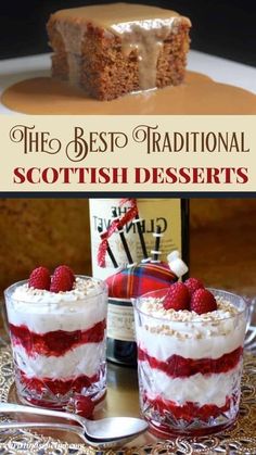 the best traditional scottish desserts with raspberries and whipped cream on top are served in small glasses