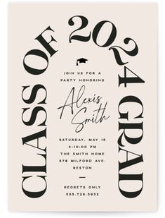 the class graduation party card is shown in black and white, with an ornate frame