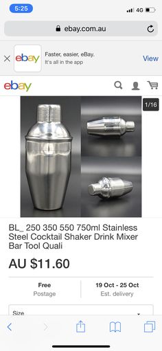 the ebay app is showing an image of stainless steel shaker drink mixer