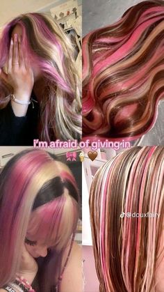 Pink And Blonde And Brown Hair, Dyeing Hair Aesthetic, Napoleon Hair Color, Napoleon Ice Cream Hair Color, Neapolitan Ice Cream Hair, Neopolatin Hair, Neopolotin Hair, Neoploaton Hair, Nepolian Hair