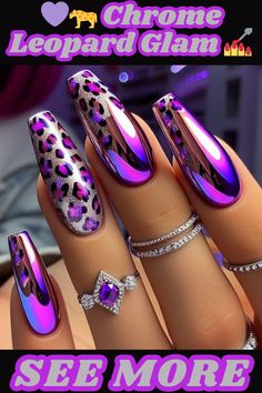 Incredible Nails Design, Nail Design Inspiration Fall, 2 Tone Nails Designs Color Combos, Winter Leopard Print Nails, 90s Nail Designs Art Ideas, Chrome Leopard Nails, 70s Inspired Nails Acrylic, Fall Leopard Nail Designs, January Nail Art Designs