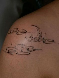 Smokey Moon Tattoo, We Are The Universe Tattoo, Cosmic Moon Tattoo, Crying Cloud Tat, Colored Cute Tattoos, Meaningful Relationship Tattoos, Metaphoric Tattoos, Moon And Sparkle Tattoo, Swirly Clouds Tattoo