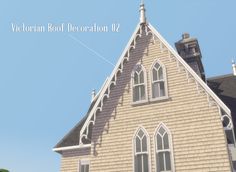 an old church with the words victorian roof decoration on it's front door and windows