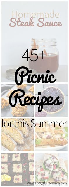 four different images with text that reads 45 picnic recipes for this summer