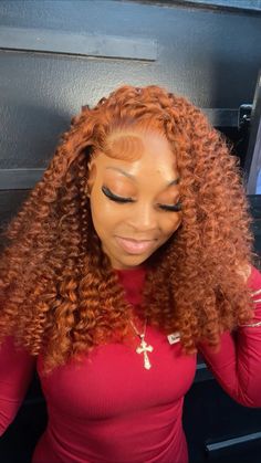 Ginger Wand Curls, Two Braids Curly Hair Wig, Ginger On Light Skin Black Women, Ginger Hair Outfit Ideas, Ginger Water Wave Wig, Hair Styles Black Women Weave, 2024 Hairstyles For Black Women, Red Hair Silk Press, Two Strand Twist With Weave