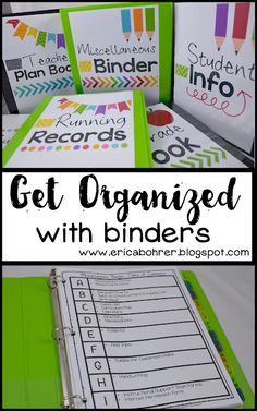 an organized binder with the words get organized with binders on top and in between