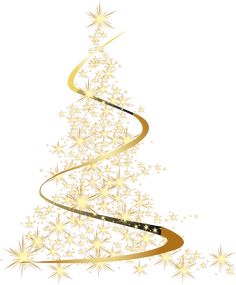 a gold christmas tree with snowflakes and stars on the bottom, against a white background