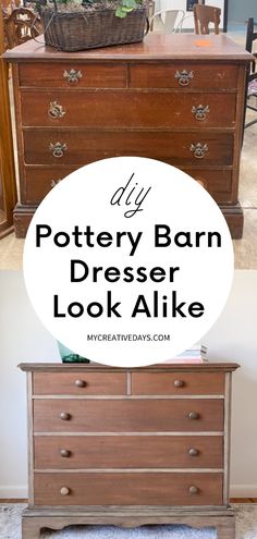 pottery barn dresser with text overlay that says pottery barn dresser look alike on it