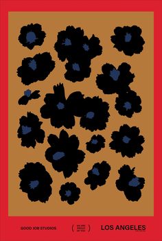 an orange and black poster with flowers on it