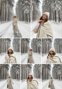 a woman is standing in the snow wearing a blanket