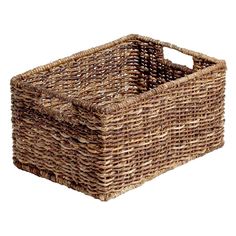 an empty wicker basket on a white background