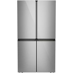 a silver refrigerator freezer sitting next to each other on a white background with clippings