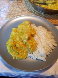 a plate that has rice and some kind of food on it