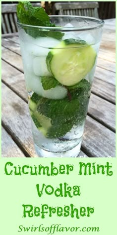 cucumber mint vodka with ice and water