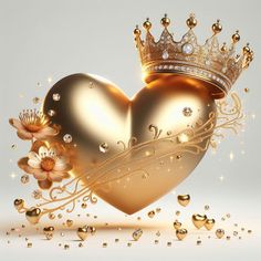 a golden heart with a crown on it