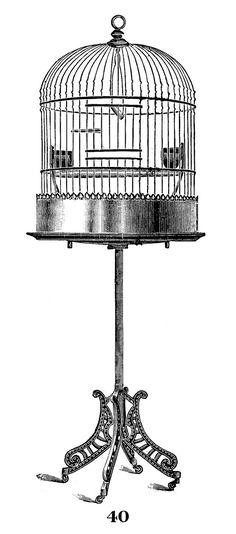 a drawing of a birdcage on top of a stand with the number forty