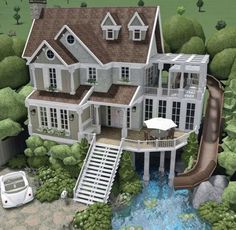 an artist's rendering of a house with a water slide in front of it