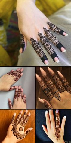 hendi designs for hands and feet are shown in four different pictures, including one showing the