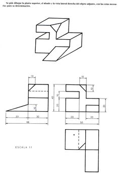 the diagram shows how to draw an object with two different angles and three dimensional shapes