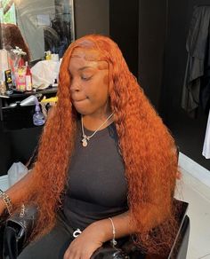 Wet And Wavy Ginger Wig, Ginger Wet And Wavy Hair, Ginger Curly Wig Black Women, Colored Curly Wigs For Black Women, Ginger Deep Wave Wig Black Women, Orange Deep Wave Wig, Ginger Wig Hairstyles, Ginger Deep Wave Wig, Orange Curly Wig