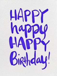 the words happy birthday written in purple ink on a white paper with blue marker writing