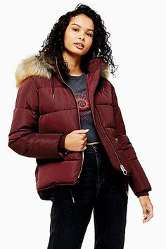 Topshop Outfit, Padded Jacket, Quilted Jacket, Fur Trim, Puffer Jacket, Stand Collar, Zip Pockets