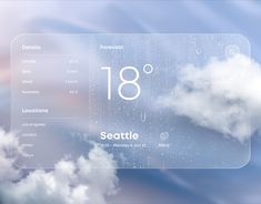 an image of the weather displayed on a cell phone screen with clouds and blue sky in the background