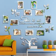 PRICES MAY VARY. Family Tree Wall Decal: you will receive a set of 3D acrylic mirror wall decal stickers including 10 pieces of photo frames, an acrylic tree [including branches and leaves], and an inspirational quote [this is us a little bit of crazy a little bit loud and whole lot of love], exquisite decorations for your house, showing your family's warm moments Easy to Decorate and Remove: the family tree wall decal stickers are made of quality acrylic material, designed in mirrored surface; Family Tree Decal, Family Tree Wall Decor, Photo Frame Tree, Family Pictures On Wall, Wall Murals Diy, Family Photo Frames, Family Tree Wall Decal, Family Tree Wall, Tree Wall Stickers