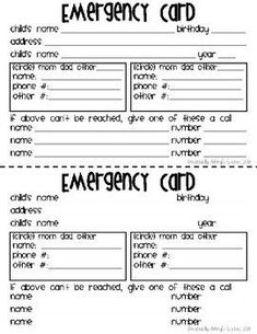 an emergency card is shown in black and white