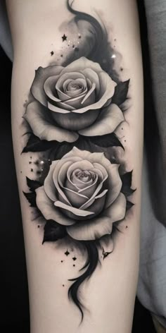 black and white roses tattoo on the thigh