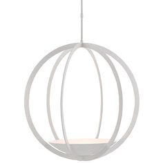 a white circular light fixture hanging from a ceiling lamp with an open circle design on it