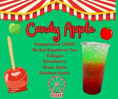 the candy apple drink is next to an apple