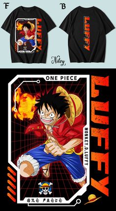 one piece shirt with the character gohan from dragon ball on it and an image of his