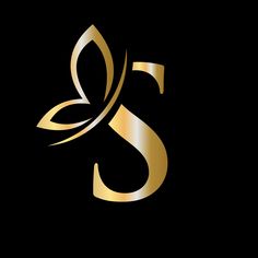 the letter s is made up of gold foil and has a leaf on it's side