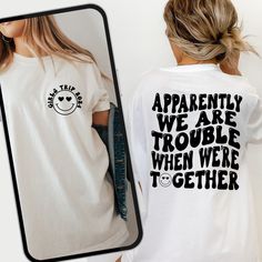 Girls Trip 2024 Shirts, Girl Vacation Weekend Matching Tshirts, Beach Summer Vacay Mode Tees Girl Gang Group T-shirts Gift, We Are Trouble  Welcome to our store where there are special stylish and comfortable t-shirts for everyone. This is the address to make yourself and your loved ones happy. We wish you pleasant shopping. ❀DETAIL❀ We use Bella Canvas and Gildan SoftStyle brand shirts for printing. *Bella Canvas -unisex size -4.2 oz. -Solid colors are 100% Combed Cotton and Ring-Spinned Cotton Group Tshirt Ideas Friends, Gang Group, Best Friend Matching Shirts, Girl Vacation, Matching Tshirts, Vacay Mode, Girls Vacation, Tshirt Ideas, Friends Tshirt