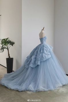 Blue Cinderella Wedding Dress, Cinderella Gown Debut, Ball Gown Dresses Aesthetic, Dusty Blue Ball Gown, Princess Dresses Blue, Princess Ball Gowns Blue, Cinderella Dress Aesthetic, Blue Ball Gown Fairytale, Blue Fairytale Dress