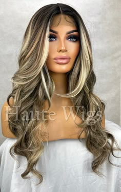 Wicked Game - Long Brunette Brown Wig With Ash Blonde Streaks / Highlights. Frame that beautiful face with this money piece wig. It has a Lace Front And Fixed Lace Center T Parting Straight, With Blonde High / Low Lights Our Luxury Wig Is Made Of Premium Quality Synthetic Hair Fibers Mixed With Human Hair For An Outstanding Wig. Heat Resistant 130-160oC (266-320oF), She Should Never To Be Dyed Or Bleached. So Beautiful ! A Head Turner ! Very Soft. Realistic Feel and Look Full Density. Luscious L Ash Blonde Streaks, Money Piece Wig, Money Piece Brunette, Streaks Highlights, Curtain Bangs Layered, Ash Blonde Wig, Blonde Highlights Hair, Long Curtain Bangs, Brunette With Blonde Highlights