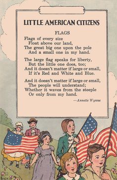 an american citizen's poem is shown in the screen above it are children holding flags