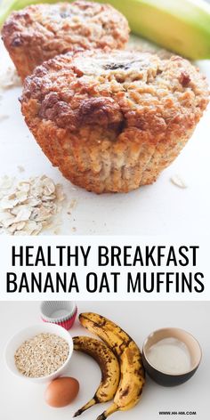 healthy breakfast banana oat muffins with milk and bananas